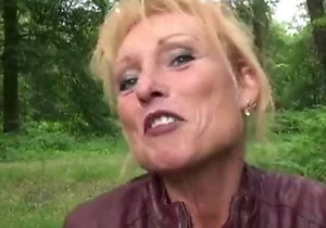 Submissive older lady gets ripped apart outdoors